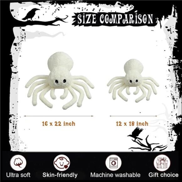 BRAND NEW Cute Spider Shaped Throw Pillow 16x22 in White - Picture 2 of 7